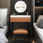 Contemporary Scandinavian Rectangular Rock Panel Microfiber Leather Carbon Steel Makeup Vanity 1-Drawer For Bedroom Lumendat