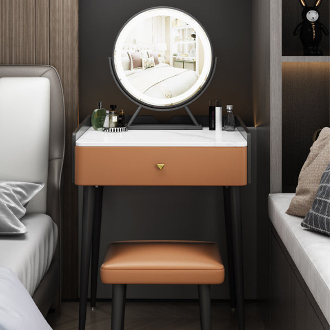 Contemporary Scandinavian Rectangular Rock Panel Microfiber Leather Carbon Steel Makeup Vanity 1-Drawer For Bedroom Lumendat