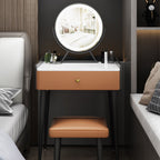 Contemporary Scandinavian Rectangular Rock Panel Microfiber Leather Carbon Steel Makeup Vanity 1-Drawer For Bedroom Lumendat