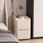 Modern Minimalist Rectangular Tabletop Rock Plate Solid Wood Microfiber Leather 2-Drawer For Bedroom Lumendat