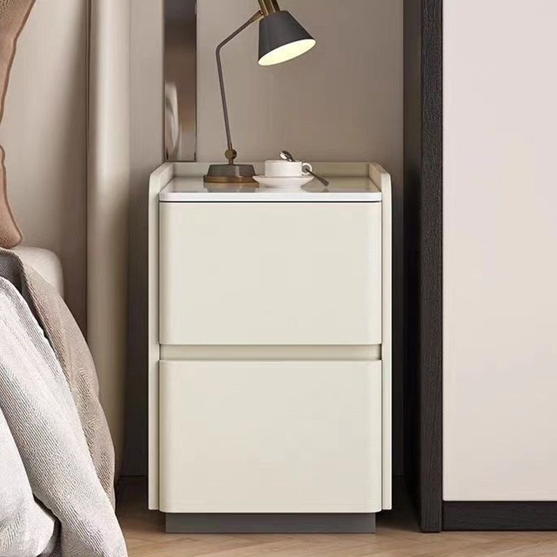 Modern Minimalist Rectangular Tabletop Rock Plate Solid Wood Microfiber Leather 2-Drawer For Bedroom Lumendat