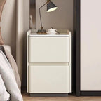 Modern Minimalist Rectangular Tabletop Rock Plate Solid Wood Microfiber Leather 2-Drawer For Bedroom Lumendat