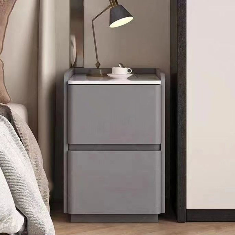 Modern Minimalist Rectangular Tabletop Rock Plate Solid Wood Microfiber Leather 2-Drawer For Bedroom Lumendat
