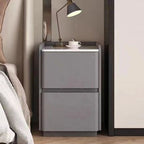 Modern Minimalist Rectangular Tabletop Rock Plate Solid Wood Microfiber Leather 2-Drawer For Bedroom Lumendat