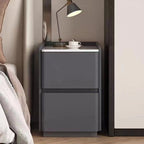 Modern Minimalist Rectangular Tabletop Rock Plate Solid Wood Microfiber Leather 2-Drawer For Bedroom Lumendat
