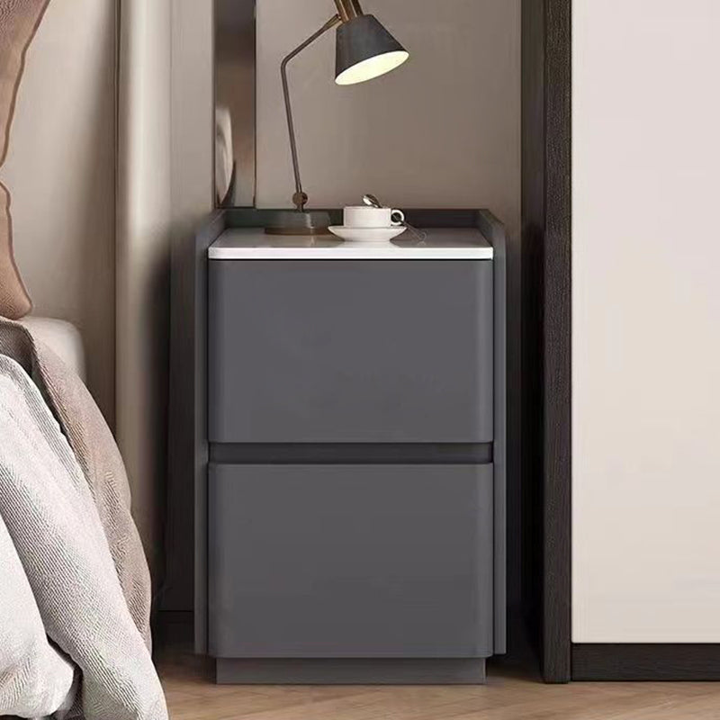 Modern Minimalist Rectangular Tabletop Rock Plate Solid Wood Microfiber Leather 2-Drawer For Bedroom Lumendat