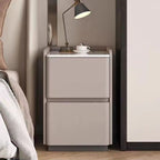 Modern Minimalist Rectangular Tabletop Rock Plate Solid Wood Microfiber Leather 2-Drawer For Bedroom Lumendat