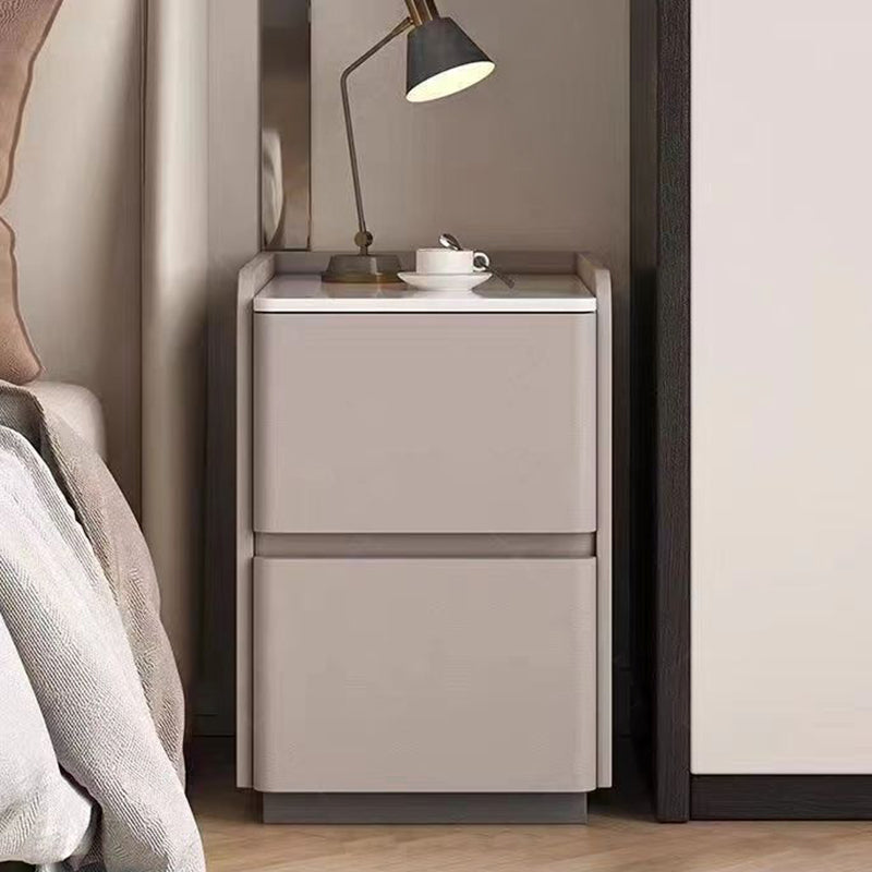 Modern Minimalist Rectangular Tabletop Rock Plate Solid Wood Microfiber Leather 2-Drawer For Bedroom Lumendat
