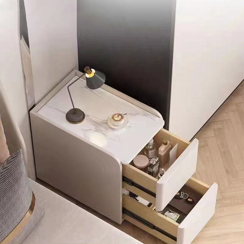Modern Minimalist Rectangular Tabletop Rock Plate Solid Wood Microfiber Leather 2-Drawer For Bedroom Lumendat