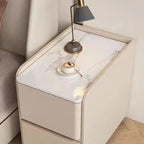 Modern Minimalist Rectangular Tabletop Rock Plate Solid Wood Microfiber Leather 2-Drawer For Bedroom Lumendat