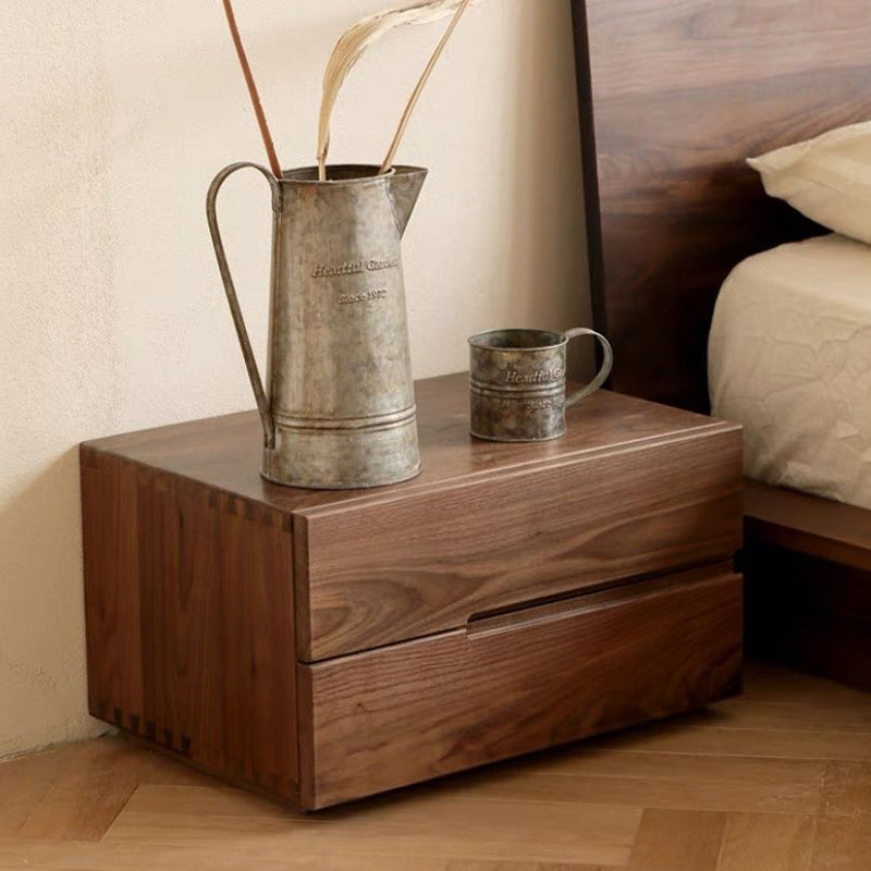 Contemporary Scandinavian Rectangular Desktop Solid Wood Nightstand With Labor-Saving Pulls 2-Drawer For Bedroom Lumendat