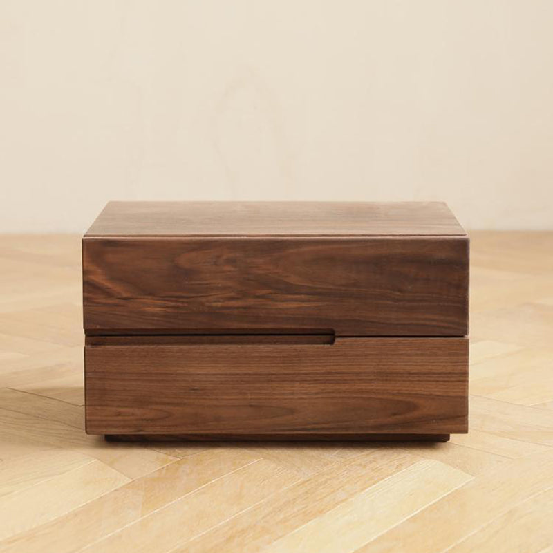 Contemporary Scandinavian Rectangular Desktop Solid Wood Nightstand With Labor-Saving Pulls 2-Drawer For Bedroom Lumendat