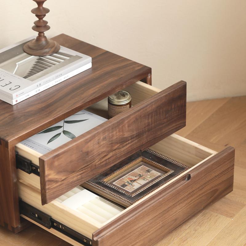Contemporary Scandinavian Rectangular Desktop Solid Wood Nightstand With Labor-Saving Pulls 2-Drawer For Bedroom Lumendat