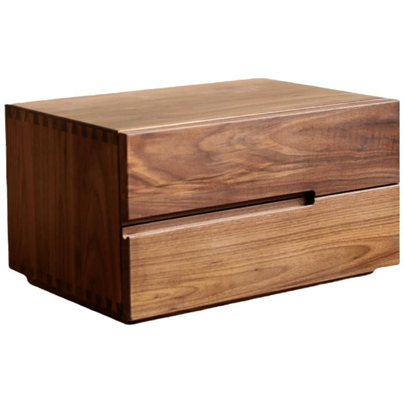 Contemporary Scandinavian Rectangular Desktop Solid Wood Nightstand With Labor-Saving Pulls 2-Drawer For Bedroom Lumendat