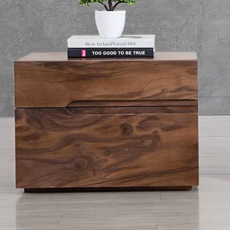Contemporary Scandinavian Rectangular Desktop Solid Wood Nightstand With Labor-Saving Pulls 2-Drawer For Bedroom Lumendat