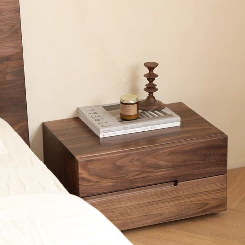Contemporary Scandinavian Rectangular Desktop Solid Wood Nightstand With Labor-Saving Pulls 2-Drawer For Bedroom Lumendat