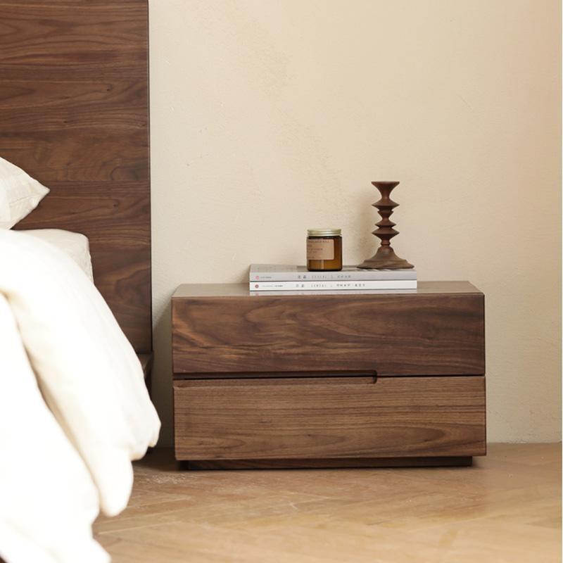 Contemporary Scandinavian Rectangular Desktop Solid Wood Nightstand With Labor-Saving Pulls 2-Drawer For Bedroom Lumendat