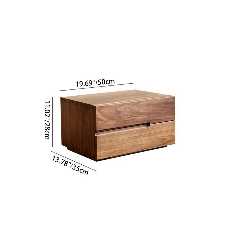 Contemporary Scandinavian Rectangular Desktop Solid Wood Nightstand With Labor-Saving Pulls 2-Drawer For Bedroom Lumendat