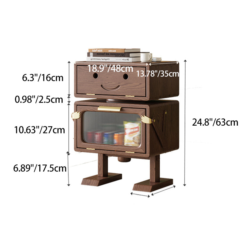 Lumendat Modern Art Deco Kids Robot Rubberwood Acrylic Plastic Rotatable Nightstand 2-Drawer For Bedroom Lumendat