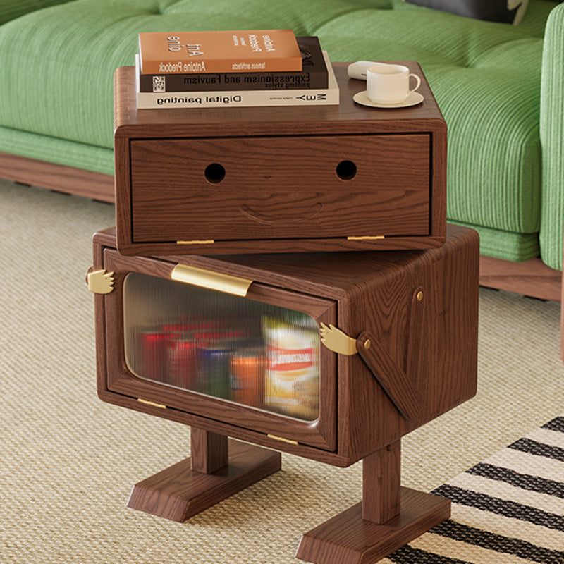 Lumendat Modern Art Deco Kids Robot Rubberwood Acrylic Plastic Rotatable Nightstand 2-Drawer For Bedroom Lumendat