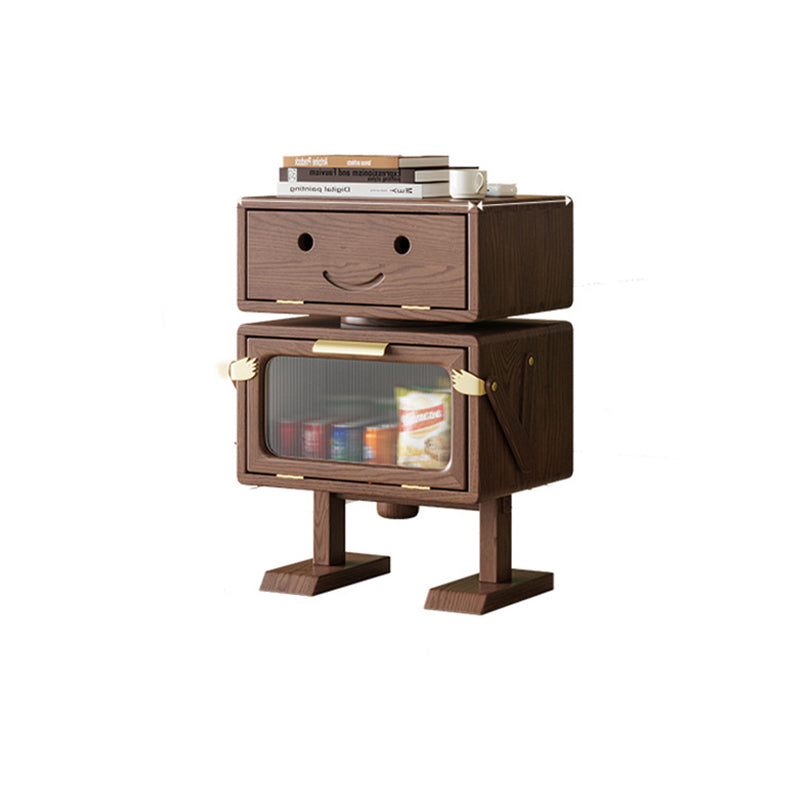 Lumendat Modern Art Deco Kids Robot Rubberwood Acrylic Plastic Rotatable Nightstand 2-Drawer For Bedroom Lumendat