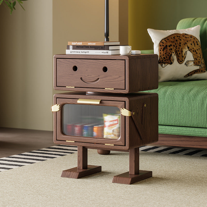 Lumendat Modern Art Deco Kids Robot Rubberwood Acrylic Plastic Rotatable Nightstand 2-Drawer For Bedroom Lumendat