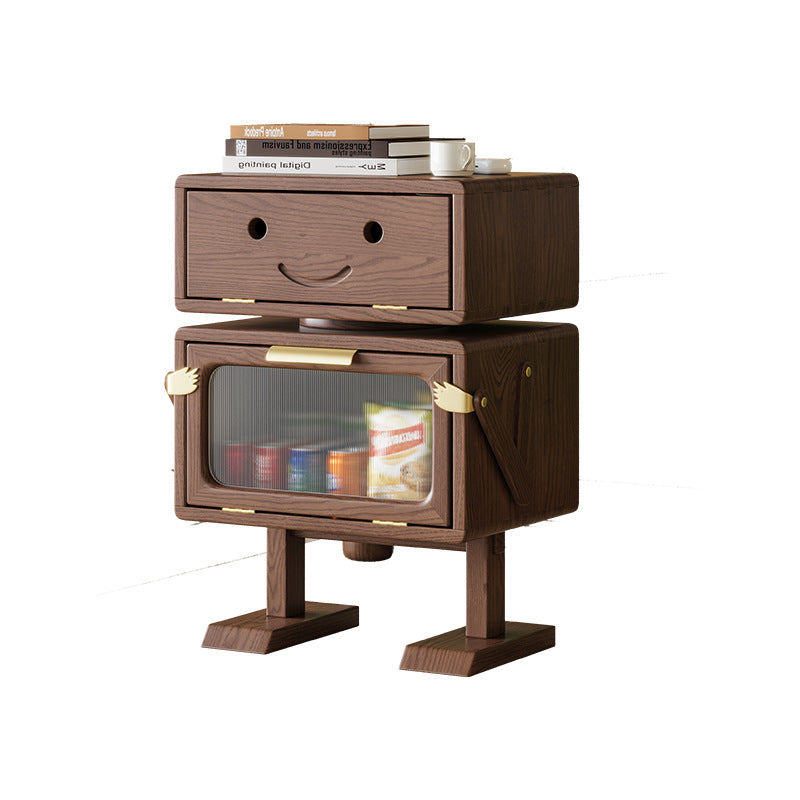 Lumendat Modern Art Deco Kids Robot Rubberwood Acrylic Plastic Rotatable Nightstand 2-Drawer For Bedroom Lumendat