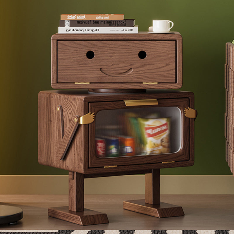 Lumendat Modern Art Deco Kids Robot Rubberwood Acrylic Plastic Rotatable Nightstand 2-Drawer For Bedroom Lumendat