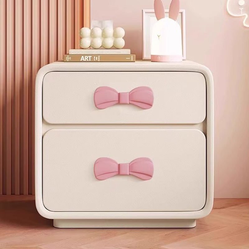 Lumendat Modern Art Deco Rectangular Bowknot Plywood Solid Wood Kids Nightstand 2-Drawer For Bedroom Lumendat