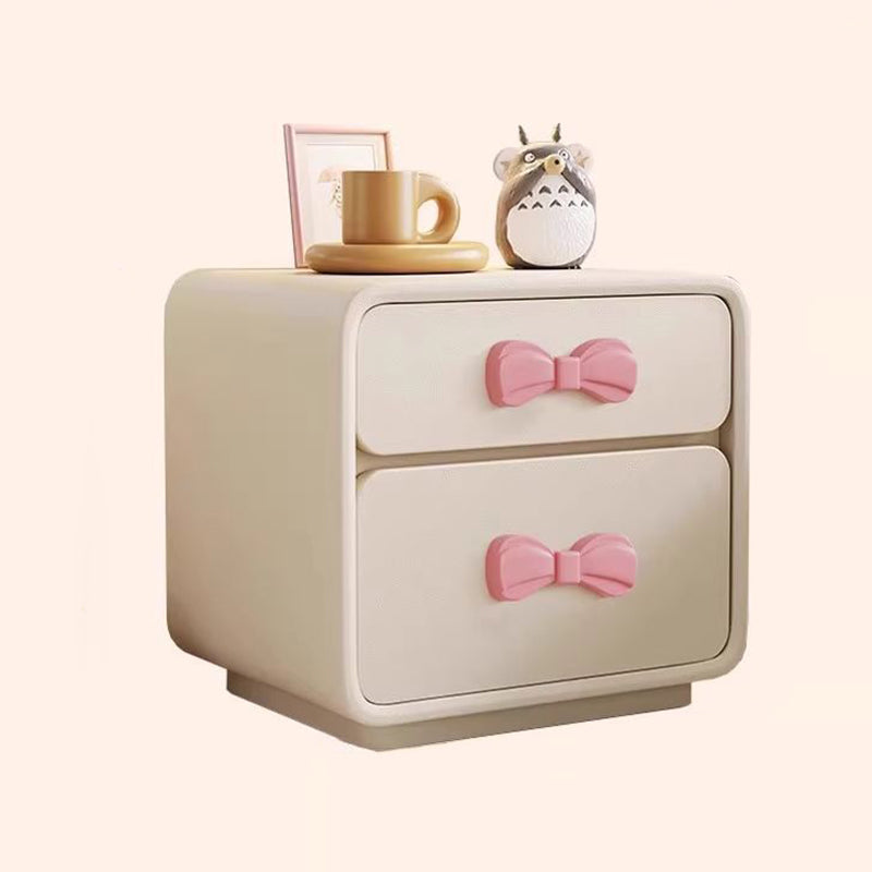 Lumendat Modern Art Deco Rectangular Bowknot Plywood Solid Wood Kids Nightstand 2-Drawer For Bedroom Lumendat