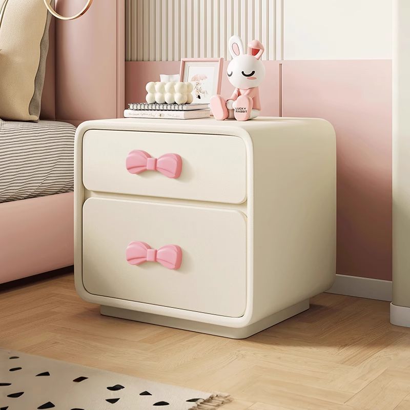 Lumendat Modern Art Deco Rectangular Bowknot Plywood Solid Wood Kids Nightstand 2-Drawer For Bedroom Lumendat