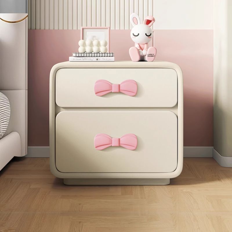 Lumendat Modern Art Deco Rectangular Bowknot Plywood Solid Wood Kids Nightstand 2-Drawer For Bedroom Lumendat