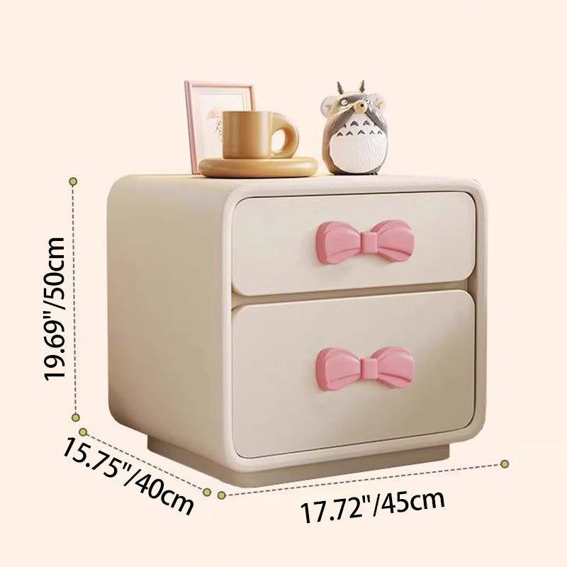 Lumendat Modern Art Deco Rectangular Bowknot Plywood Solid Wood Kids Nightstand 2-Drawer For Bedroom Lumendat