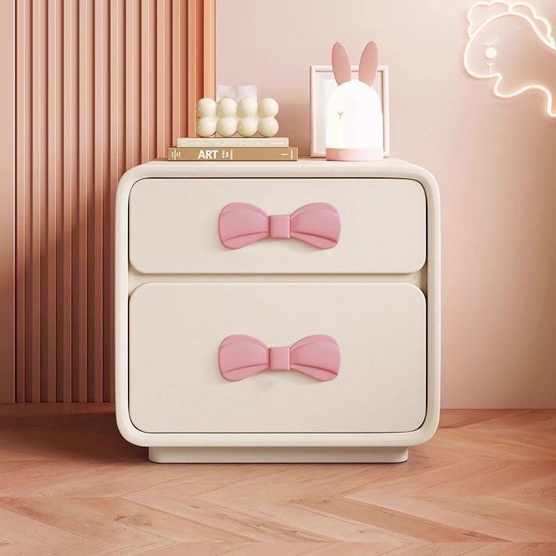 Lumendat Modern Art Deco Rectangular Bowknot Plywood Solid Wood Kids Nightstand 2-Drawer For Bedroom Lumendat