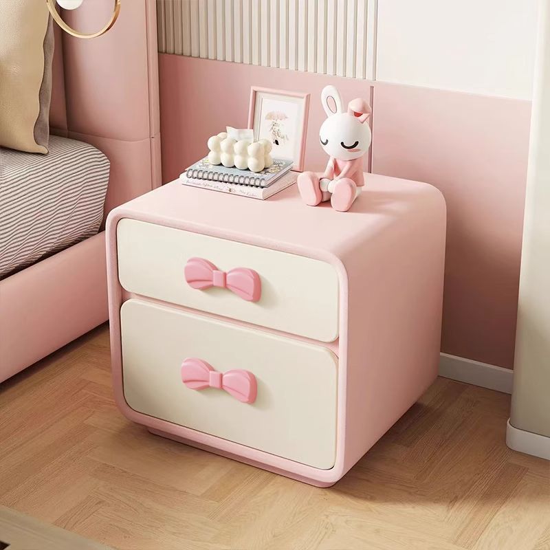 Lumendat Modern Art Deco Rectangular Bowknot Plywood Solid Wood Kids Nightstand 2-Drawer For Bedroom Lumendat