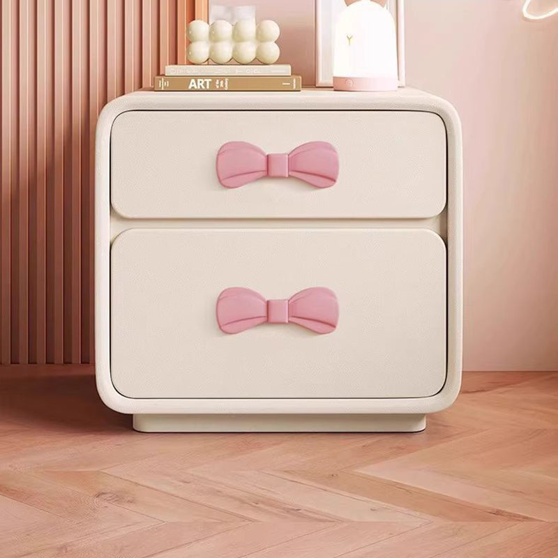 Lumendat Modern Art Deco Rectangular Bowknot Plywood Solid Wood Kids Nightstand 2-Drawer For Bedroom Lumendat