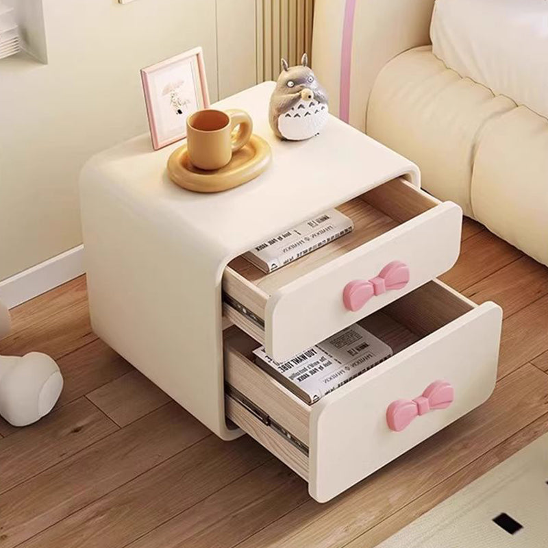 Lumendat Modern Art Deco Rectangular Bowknot Plywood Solid Wood Kids Nightstand 2-Drawer For Bedroom Lumendat