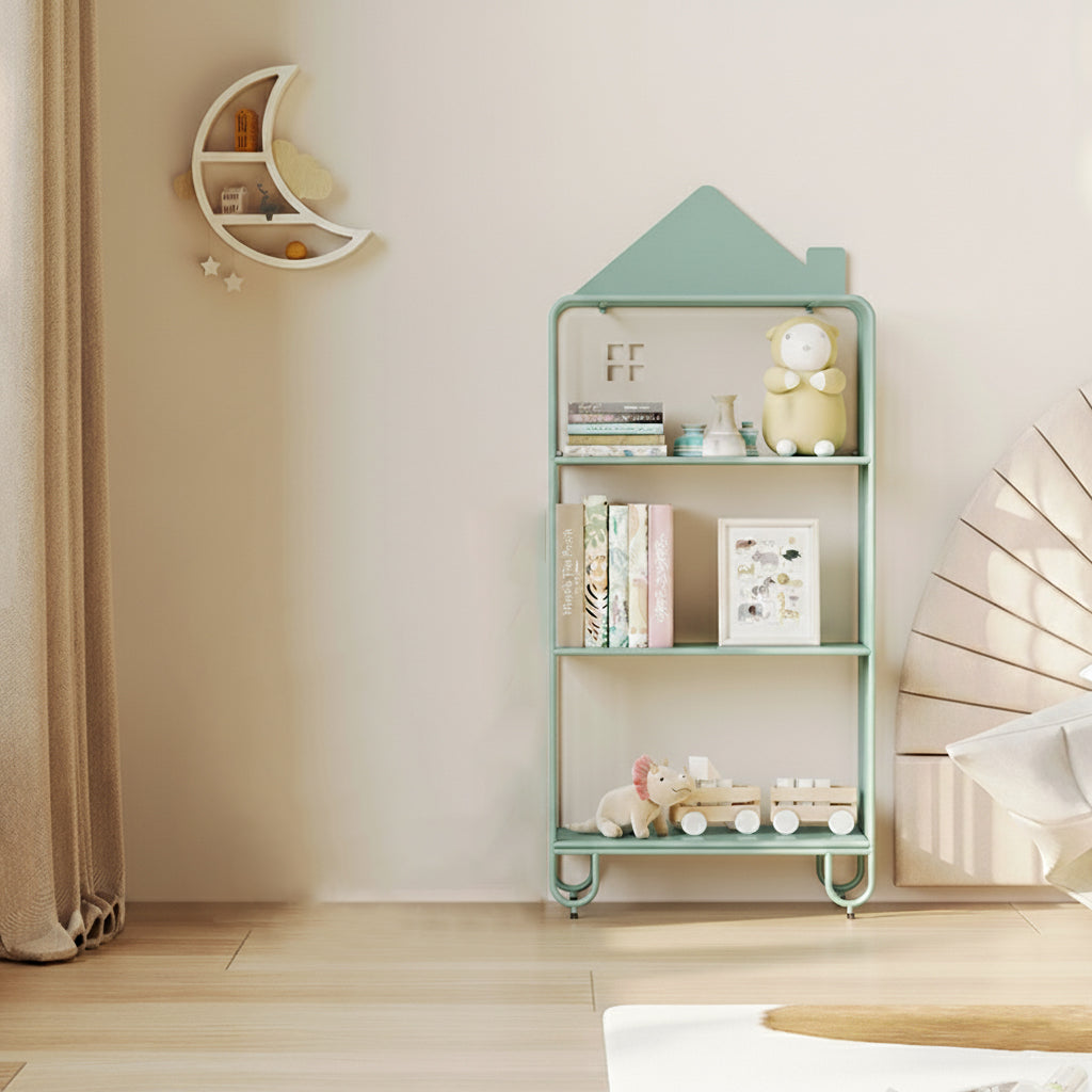 Lumendat Modern Minimalist Large Capacity House Shape Iron Kids Floor-Standing Bookshelf 2/3-Shelf For Study Lumendat