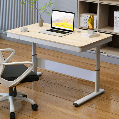 Modern Simplicity Liftable Rectangular Solid Wood & Solid Wood Particle Board Carbon Steel Desk 1-Drawer For Home Office