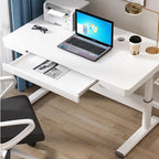 Modern Simplicity Liftable Rectangular Solid Wood & Solid Wood Particle Board Carbon Steel Desk 1-Drawer For Home Office DFM-F