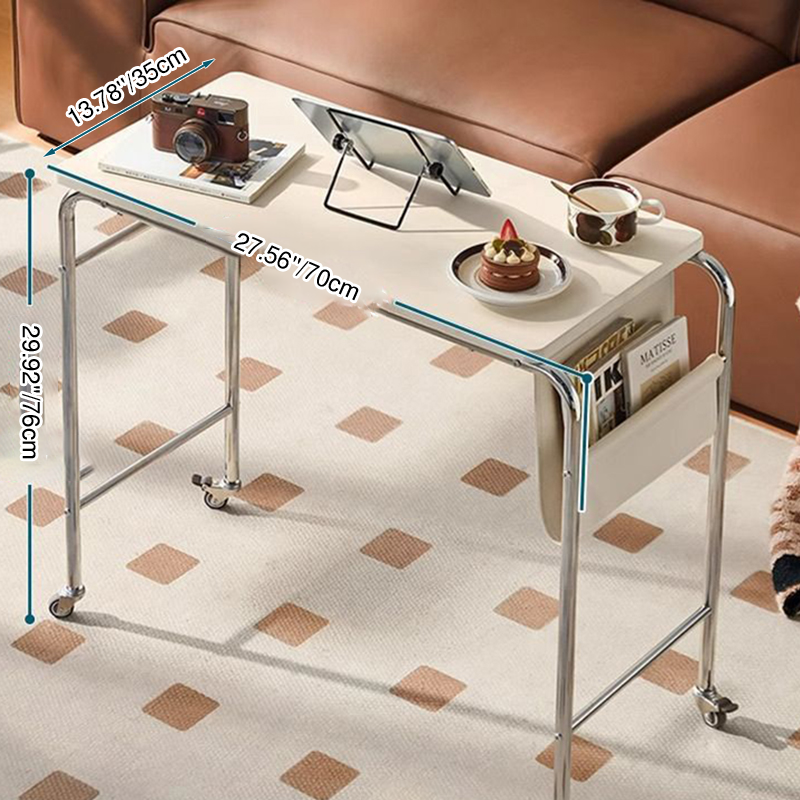 Contemporary Industrial Narrow Rectangular MDF PU Leather Stainless Steel Movable Desk 1-Tier For Home Office DFM-F