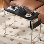 Contemporary Industrial Narrow Rectangular MDF PU Leather Stainless Steel Movable Desk 1-Tier For Home Office DFM-F