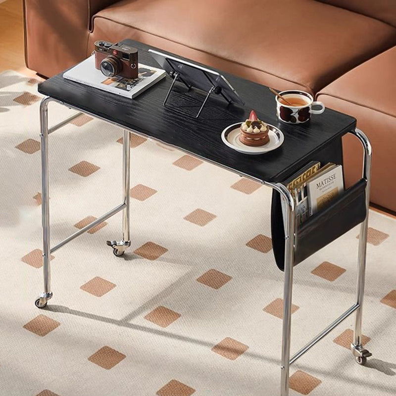 Contemporary Industrial Narrow Rectangular MDF PU Leather Stainless Steel Movable Desk 1-Tier For Home Office DFM-F