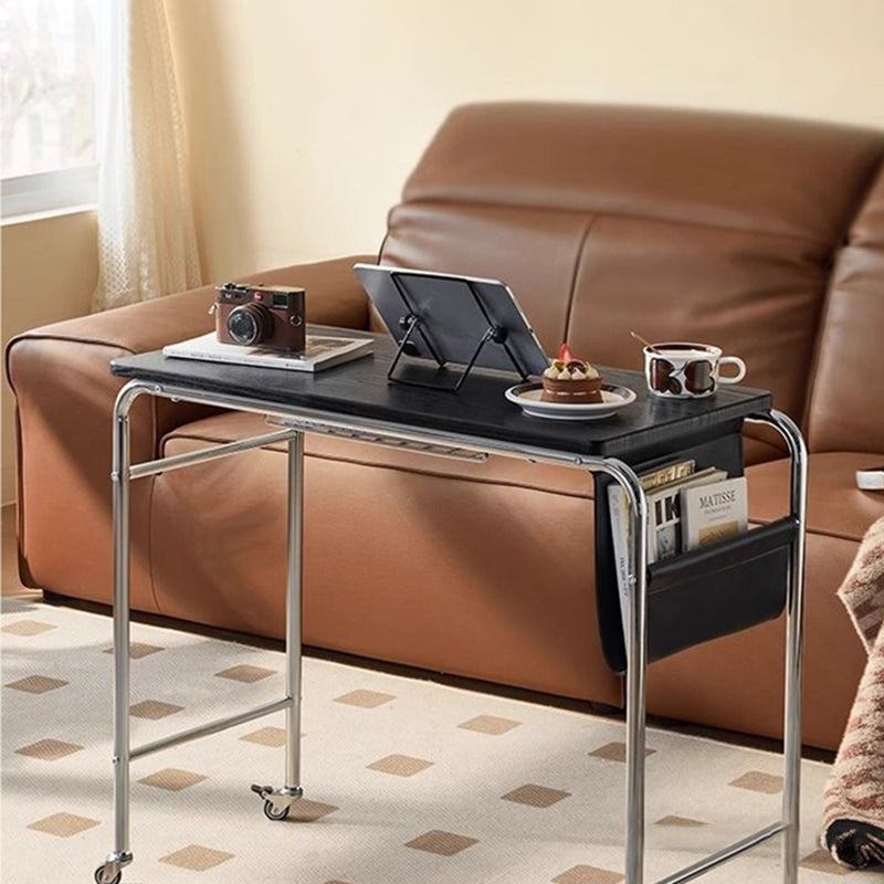 Contemporary Industrial Narrow Rectangular MDF PU Leather Stainless Steel Movable Desk 1-Tier For Home Office DFM-F