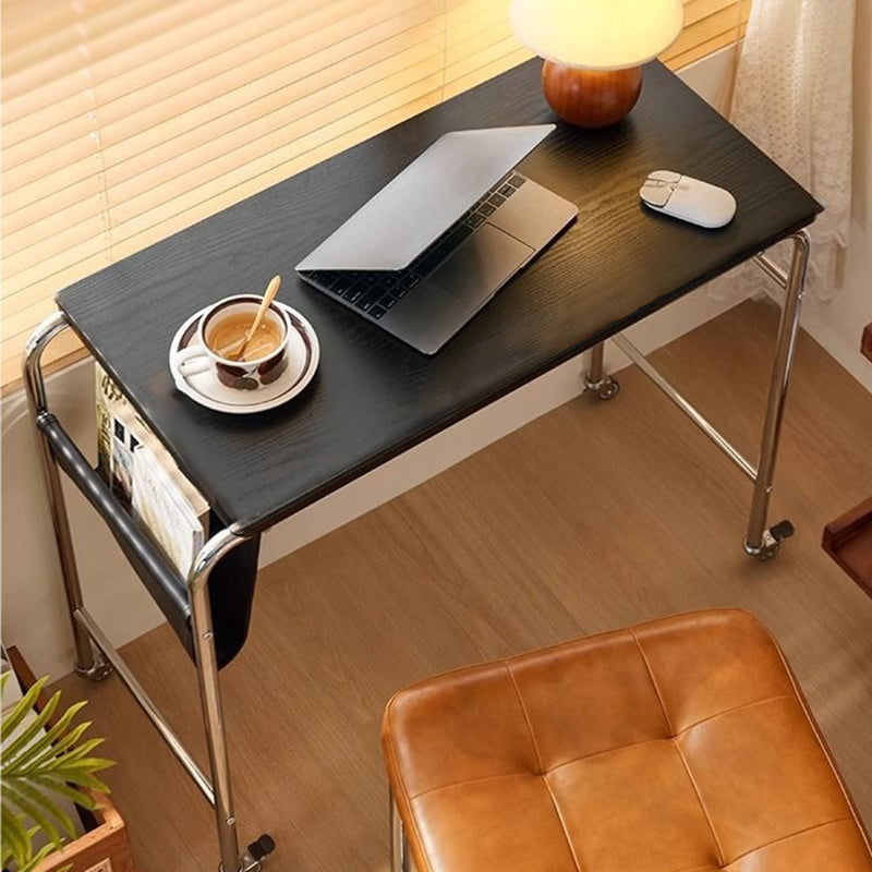 Contemporary Industrial Narrow Rectangular MDF PU Leather Stainless Steel Movable Desk 1-Tier For Home Office DFM-F