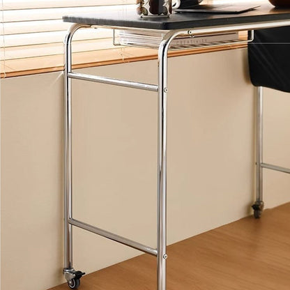 Contemporary Industrial Narrow Rectangular MDF PU Leather Stainless Steel Movable Desk 1-Tier For Home Office