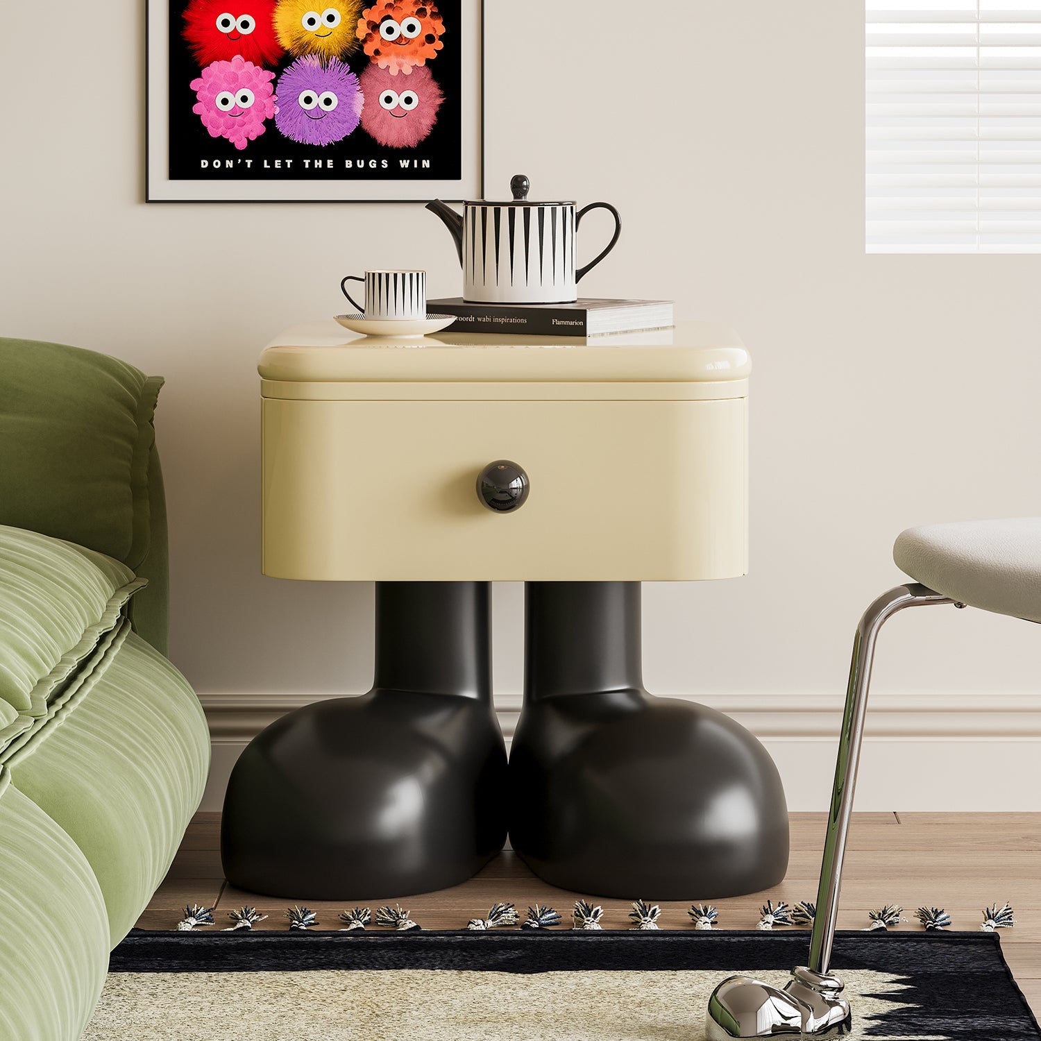 Lumendat Modern Art Deco Wood MDF Kids Square Nightstand 1-Drawer For Bedroom Lumendat