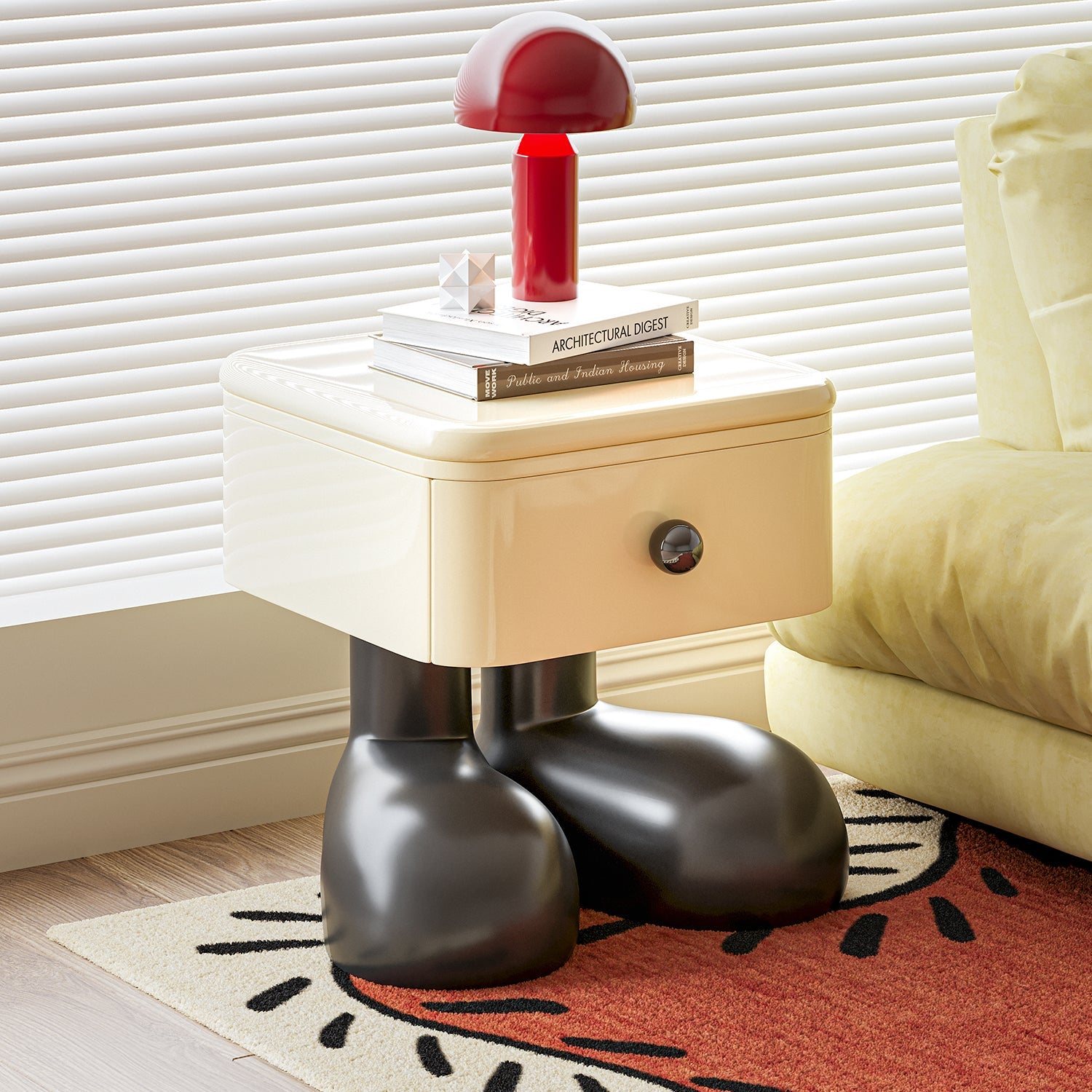 Lumendat Modern Art Deco Wood MDF Kids Square Nightstand 1-Drawer For Bedroom Lumendat