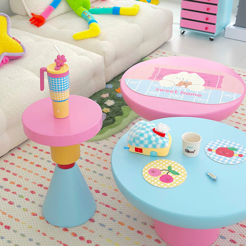 Lumendat Contemporary Creative Wood Round Kids End Table 1-Tier For Living Room Lumendat