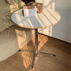 Modern Minimalist Solid Wood Plywood Stainless Steel Aluminum Round Dining Table 1-Tier For Dining Room & Kitchen DFM-F
